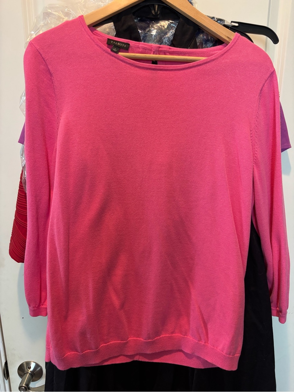 Talbots Pink Bonnie Bows Crewneck Sweater Back Bows Size Large L